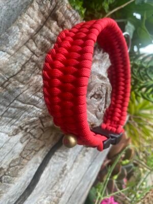 IMG_9399 Wide Red/Black/Green/Blue Braided Paracord Dog Collar | Heavy-Duty Quick-Release Buckle & Metal D-Ring