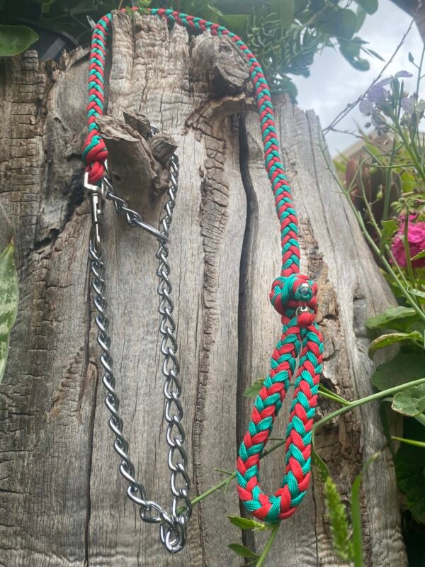 IMG_9409 ✨Heavy-Duty Braided Paracord & Chain Dog Training Collar/Slip Leash | Red & Green