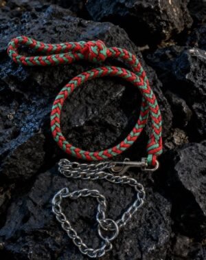 leash1.1 ✨Heavy-Duty Braided Paracord & Chain Dog Training Collar/Slip Leash | Red & Green