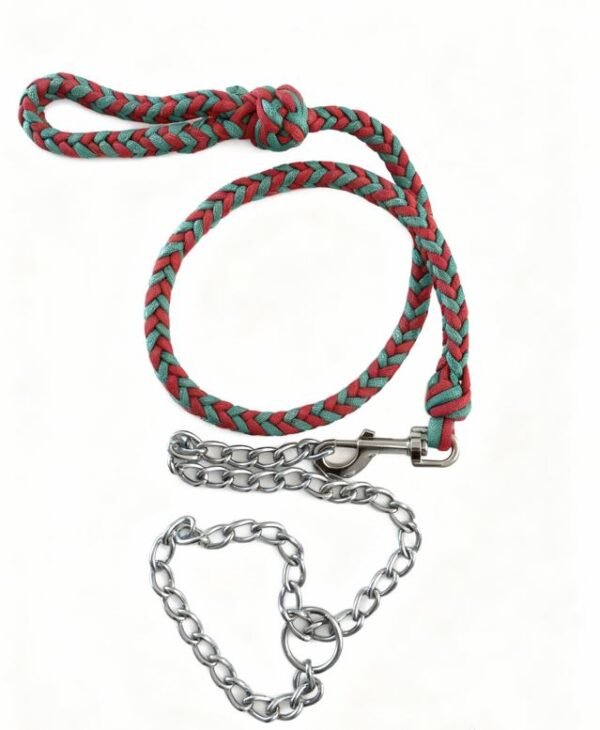 leash1.2 ✨Heavy-Duty Braided Paracord & Chain Dog Training Collar/Slip Leash | Red & Green